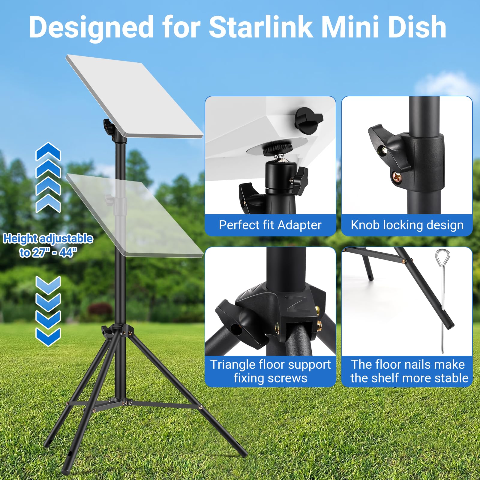 Starlink Mini Tripod - Starlink Mini Adapter Kit with 360° Adjustment Gimbal, Suitable for Courtyard, Field Work, Camping and RV Travel
