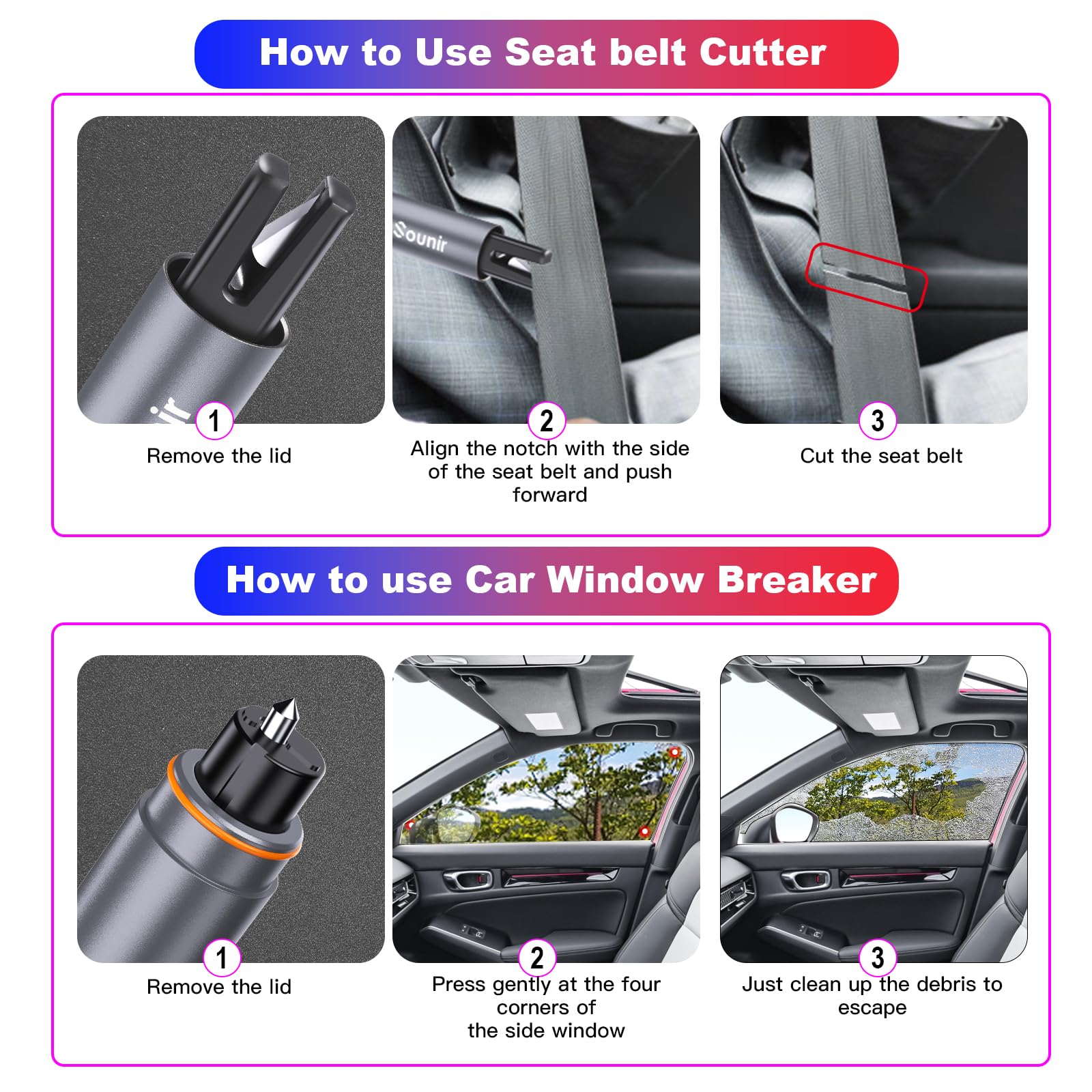 2 Packs Upgraded Safety Hammer Underwater Window Breaker Emergency Escape Tool, Car Hammer Seat Belt Cutter, Instant Glass Breaker Seat Belt Cutter (Black)