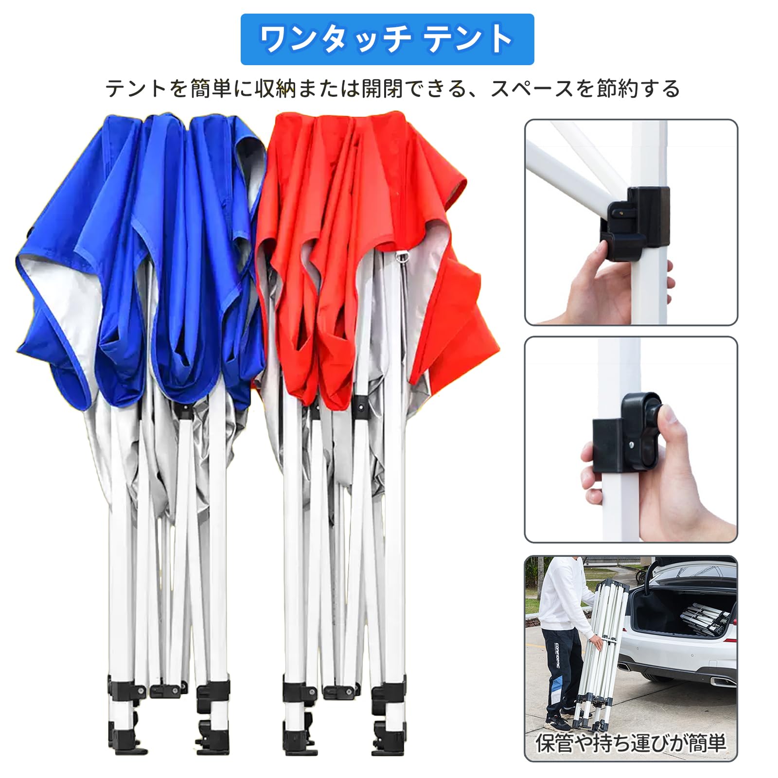 JXHNZYQ ワンタッチ テント タープテント タープ ワンタッチタープテント 日除け テント テント 大型 2m/3m/4.5m幅 UVカット 防雨 防風 遮光タープ タープテント 長方形 簡易テント スチールフレーム 高 BLUE 3X4.5m